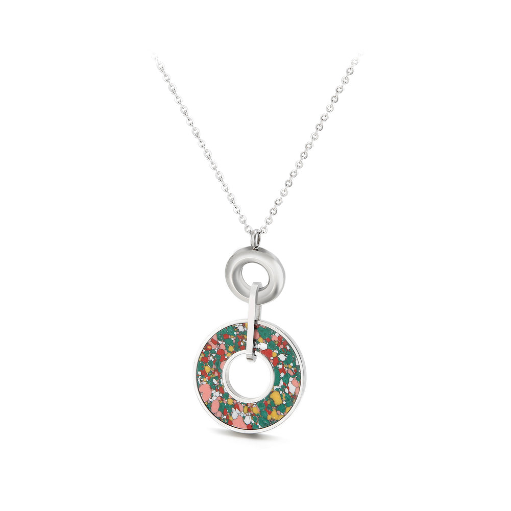 Fashion Personality Color Pattern Geometric Hollow Round 316L Stainless Steel Pendant with Necklace