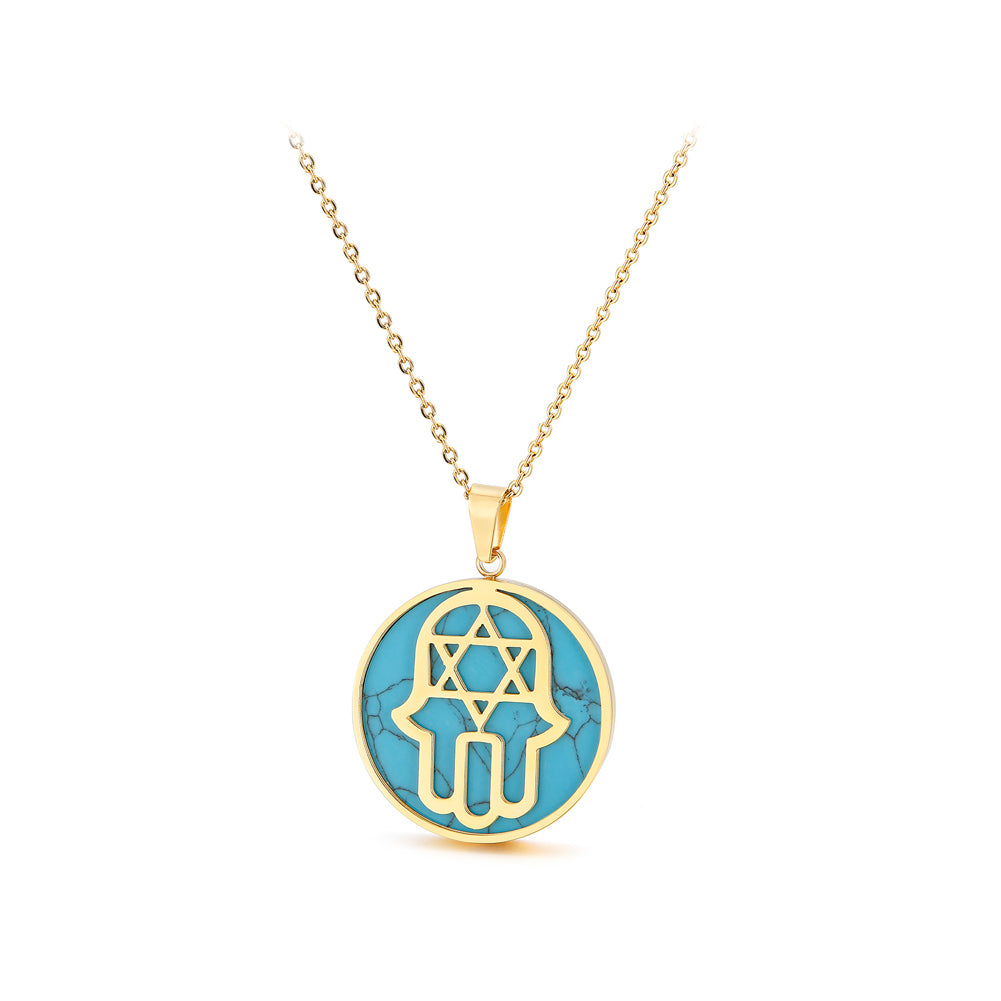 Fashion Personality Plated Gold Hand Of Famathi Geometric Round 316L Stainless Steel Pendant with Necklace