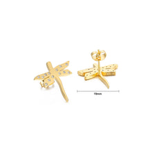 Load image into Gallery viewer, Simple Temperament Plated Gold Dragonfly 316L Stainless Steel Stud Earrings with Cubic Zirconia
