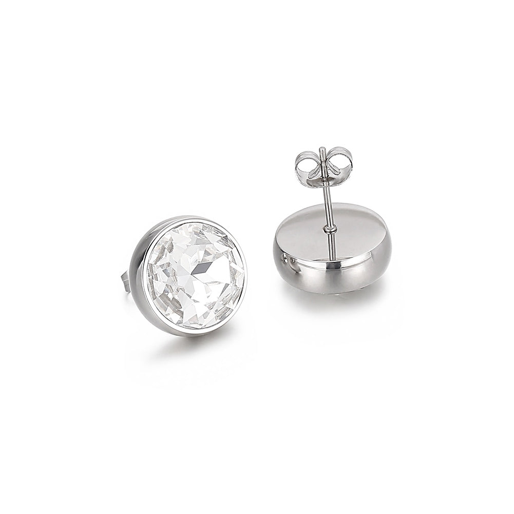 Simple and Fashion Geometric Round Cubic Zirconia 316L Stainless Steel Stud Earrings