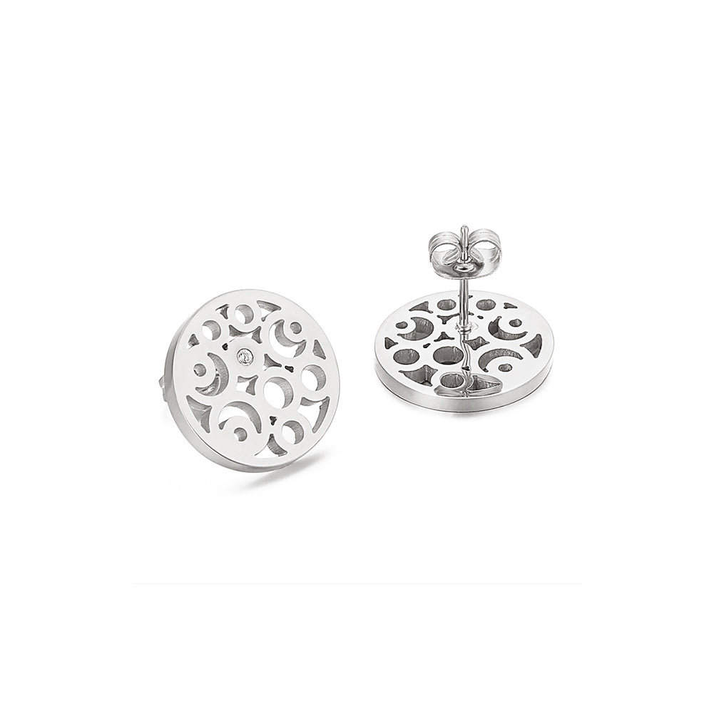 Fashion and Simple Hollow Moon Geometric Round 316L Stainless Steel Stud Earrings