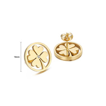 Load image into Gallery viewer, Simple and Fashion Plated Gold Four-leafed Clover Geometric Round 316L Stainless Steel Stud Earrings with Cubic Zirconia