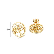 Load image into Gallery viewer, Simple and Fashion Plated Gold Big Tree Geometric Round 316L Stainless Steel Stud Earrings