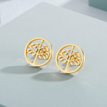 Load image into Gallery viewer, Simple and Fashion Plated Gold Big Tree Geometric Round 316L Stainless Steel Stud Earrings