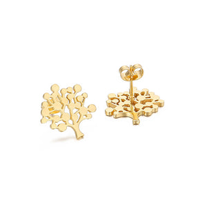 Fashion and Elegant Plated Gold Tree Of Life 316L Stainless Steel Stud Earrings