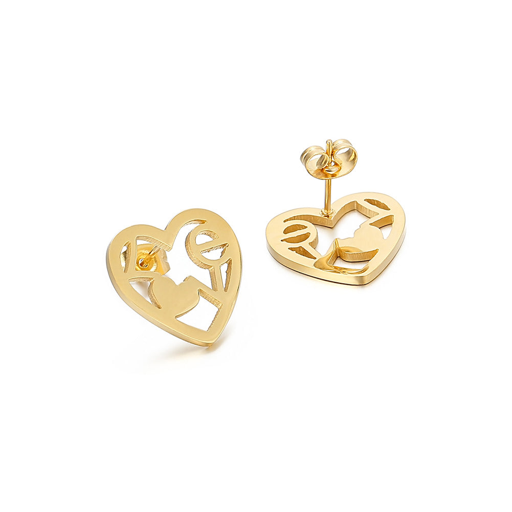 Simple and Romantic Plated Gold Love Heart-shaped 316L Stainless Steel Stud Earrings