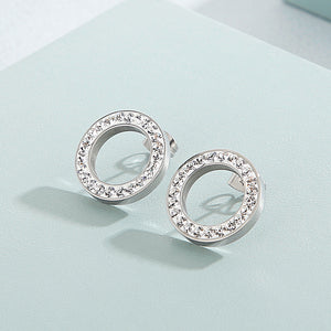 Fashion Bright Hollow Geometric Round 316L Stainless Steel Stud Earrings with Cubic Zirconia