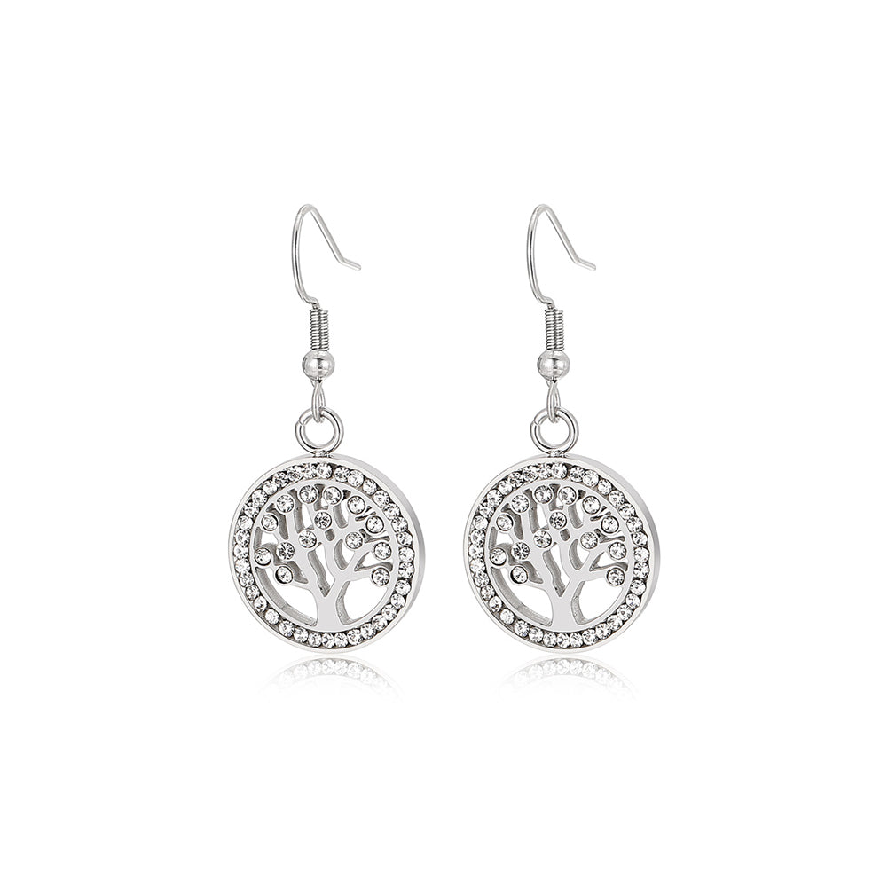 Fashion and Elegant Tree Of Life Geometric Round 316L Stainless Steel Earrings with Cubic Zirconia