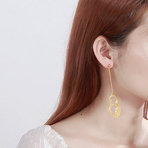 Simple Temperament Plated Gold Face Mask Tassel Asymmetric 316L Stainless Steel Earrings