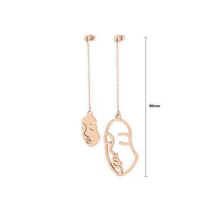 Simple Temperament Plated Rose Gold Face Mask Tassel Asymmetric 316L Stainless Steel Earrings