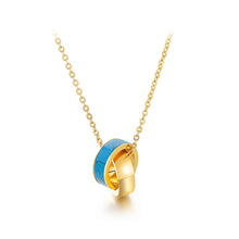 Load image into Gallery viewer, Fashion and Simple Plated Gold Geometric Circle Imitation Blue Turquoise Ring 316L Stainless Steel Pendant with Necklace