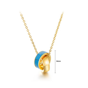 Fashion and Simple Plated Gold Geometric Circle Imitation Blue Turquoise Ring 316L Stainless Steel Pendant with Necklace