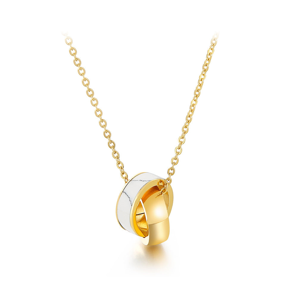 Fashion Simple Plated Gold Geometric Round White Ring 316L Stainless Steel Pendant with Necklace