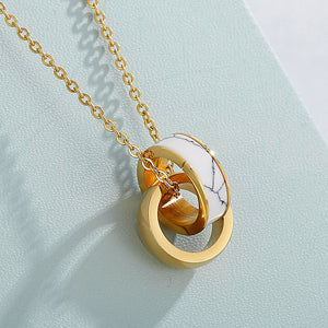 Fashion Simple Plated Gold Geometric Round White Ring 316L Stainless Steel Pendant with Necklace