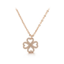 Load image into Gallery viewer, Fashion and Simple Plated Rose Gold Hollow Four-leafed Clover 316L Stainless Steel Pendant with Cubic Zirconia and Necklace