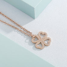 Load image into Gallery viewer, Fashion and Simple Plated Rose Gold Hollow Four-leafed Clover 316L Stainless Steel Pendant with Cubic Zirconia and Necklace