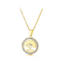 Load image into Gallery viewer, Fashion Simple Plated Gold Tree Geometric Round 316L Stainless Steel Pendant with Cubic Zirconia and Necklace