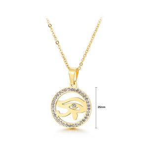 Fashion Simple Plated Gold Devil's Eye Geometric Round 316L Stainless Steel Pendant with Cubic Zirconia and Necklace