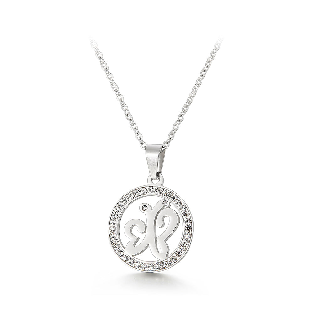 Fashion and Elegant Butterfly Geometric Round 316L Stainless Steel Pendant with Cubic Zirconia and Necklace
