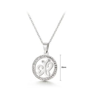 Fashion and Elegant Butterfly Geometric Round 316L Stainless Steel Pendant with Cubic Zirconia and Necklace