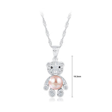 Load image into Gallery viewer, 925 Sterling Silver Fashion Cute Bear Purple Freshwater Pearl Pendant with Cubic Zirconia and Necklace