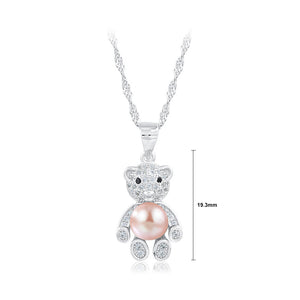 925 Sterling Silver Fashion Cute Bear Purple Freshwater Pearl Pendant with Cubic Zirconia and Necklace