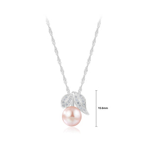 925 Sterling Silver Fashion and Elegant Leaf Purple Freshwater Pearl Pendant with Cubic Zirconia and Necklace