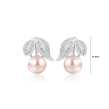 Load image into Gallery viewer, 925 Sterling Silver Fashion and Elegant Leaf Purple Freshwater Pearl Stud Earrings with Cubic Zirconia