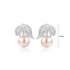 925 Sterling Silver Fashion and Elegant Leaf Purple Freshwater Pearl Stud Earrings with Cubic Zirconia