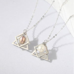 925 Sterling Silver Simple Fashion Geometric Triangle Purple Freshwater Pearl Pendant with Necklace