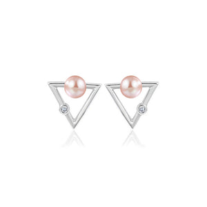 925 Sterling Silver Simple Fashion Geometric Triangle Purple Freshwater Pearl Stud Earrings with Cubic Zirconia