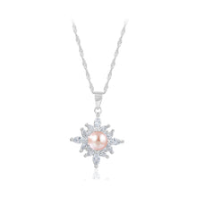 Load image into Gallery viewer, 925 Sterling Silver Fashion and Elegant Flower Purple Freshwater Pearl Pendant with Cubic Zirconia and Necklace