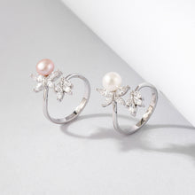 Load image into Gallery viewer, 925 Sterling Silver Fashion Elegant Floral Purple Freshwater Pearl Adjustable Open Ring