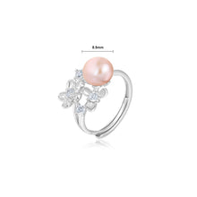 Load image into Gallery viewer, 925 Sterling Silver Fashion Elegant Flower Purple Freshwater Pearl Adjustable Ring with Cubic Zirconia