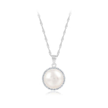 Load image into Gallery viewer, 925 Sterling Silver Fashion Simple and Elegant Geometric Round White Freshwater Pearl Pendant with Cubic Zirconia and Necklace