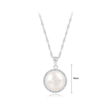 Load image into Gallery viewer, 925 Sterling Silver Fashion Simple and Elegant Geometric Round White Freshwater Pearl Pendant with Cubic Zirconia and Necklace