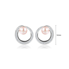 Load image into Gallery viewer, 925 Sterling Silver Fashion Temperament Geometric Round Purple Freshwater Pearl Stud Earrings with Cubic Zirconia
