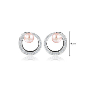 925 Sterling Silver Fashion Temperament Geometric Round Purple Freshwater Pearl Stud Earrings with Cubic Zirconia