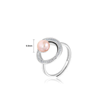 Load image into Gallery viewer, 925 Sterling Silver Fashion Temperament Geometric Round Purple Freshwater Pearl Adjustable Ring with Cubic Zirconia