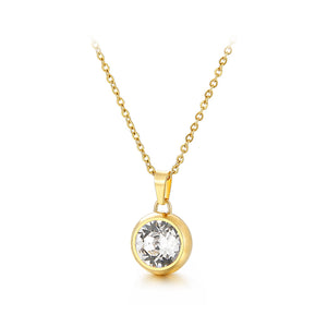 Simple and Fashion Plated Gold Geometric Round Cubic Zirconia 316L Stainless Steel Pendant with Necklace