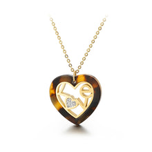 Load image into Gallery viewer, Fashion and Romantic Plated Gold Love Brown Resin Heart-shaped 316L Stainless Steel Pendant with Cubic Zirconia and Necklace