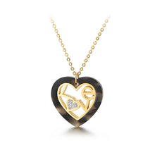 Load image into Gallery viewer, Fashion and Romantic Plated Gold Love Black Heart-shaped 316L Stainless Steel Pendant with Cubic Zirconia and Necklace