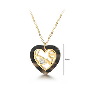 Fashion and Romantic Plated Gold Love Black Heart-shaped 316L Stainless Steel Pendant with Cubic Zirconia and Necklace