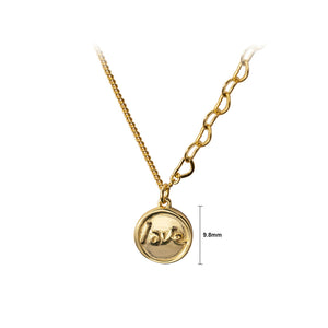 925 Sterling Silver Plated Gold Simple Romantic Love Geometric Round Pendant with Necklace