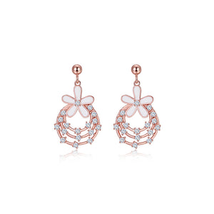 925 Sterling Silver Plated Rose Gold Fashion Temperament Flower Circle Earrings with Cubic Zirconia