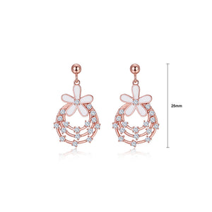 925 Sterling Silver Plated Rose Gold Fashion Temperament Flower Circle Earrings with Cubic Zirconia