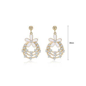 925 Sterling Silver Plated Gold Fashion Temperament Flower Circle Earrings with Cubic Zirconia