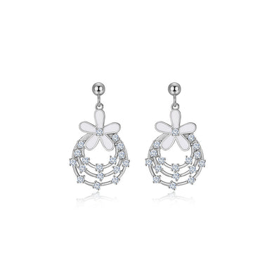 925 Sterling Silver Fashion Temperament Flower Circle Earrings with Cubic Zirconia