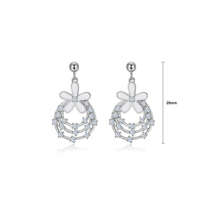 925 Sterling Silver Fashion Temperament Flower Circle Earrings with Cubic Zirconia