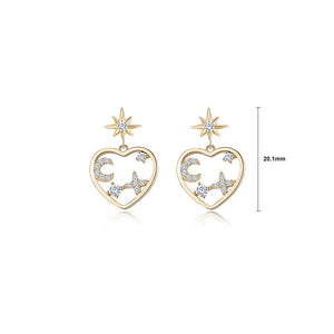 925 Sterling Silver Plated Gold Plated Simple Fashion Star and Moon Hollow Heart-shaped Stud Earrings with Cubic Zirconia